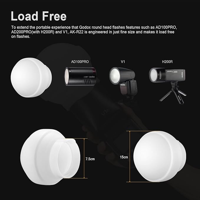 Godox AK-R22 Diffusion Dome, Collapsible Flash Diffuser Suitable for Godox V1 V1Pro V100 Series Round Head Flash, Godox AD100Pro Godox AD200Pro(with H200R) Pocket Flash