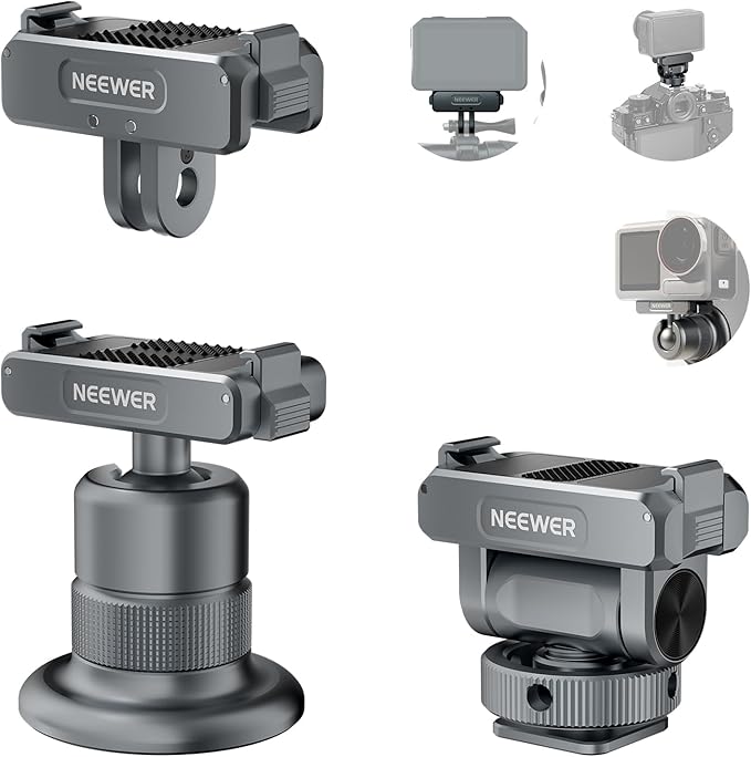 NEEWER Action Camera Accessories Kit Compatible with DJI Osmo Action 5 Pro/4/3, Cold Shoe Mount, Quick Release Magnetic Mount & Ball Head Adapter, AC011+AC012+ AC013, Dark Gray