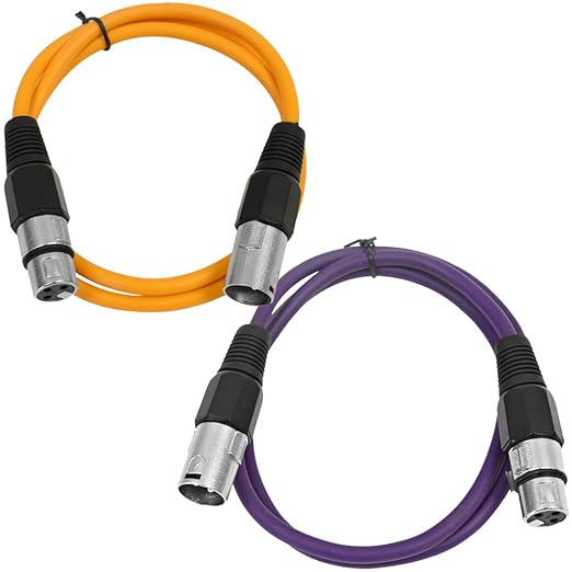 Seismic Audio - SAXLX-2-2 Pack of 2' XLR Male to XLR Female Patch Cables - Balanced - 2 Foot Patch Cord - Orange and Purple