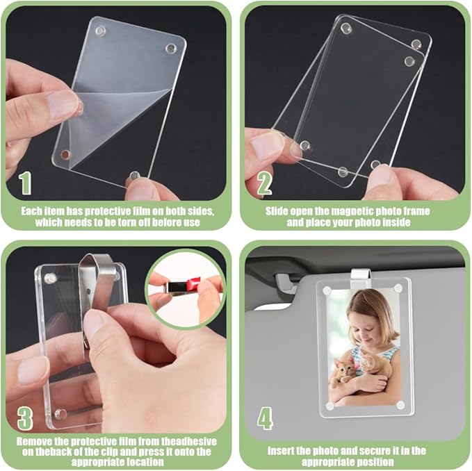 FDKYOEK 1 PC Car Photo Holder, Magnetic Car Picture Holder, Transparent Acrylic Car Photo Clip, Photo Car Visor Clip, Personalized Sun Visor Picture Clip for Car, Car Sun Visor Photo Holder