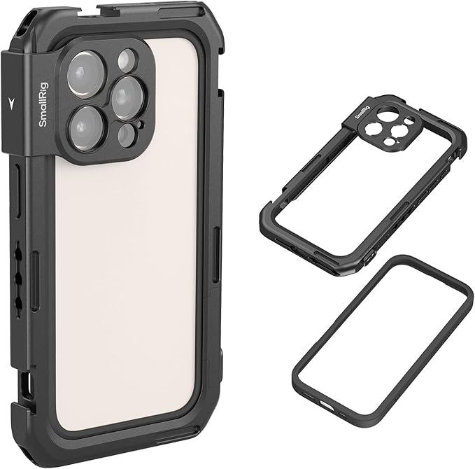 SMALLRIG Mobile Video Cage Basic Edition for iPhone 16 Pro Max with T-Mount Lens Backplate, TPU Soft Frame, for Video Shooting, Live Streaming, and Cinematic Filmmaking - 5006