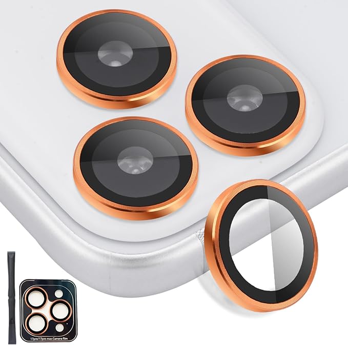 Camera Lens Protector for iPhone 17 Pro/17 Pro Max, Aluminum Alloy Tempered Glass Lens Protector with Installation Frame Fits for iPhone 17 Pro/17 Pro Max (Orange)