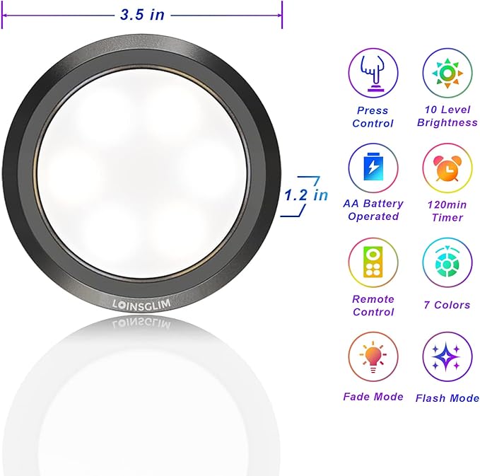 Puck Lights with Remote,Under Cabinet Lighting Wireless,Battery Operated RGB LED Lights Dimmable,7 Colors Push Lights for Closet,Kitchen,Under Counter Lights Bar Display Shelf (6pack)