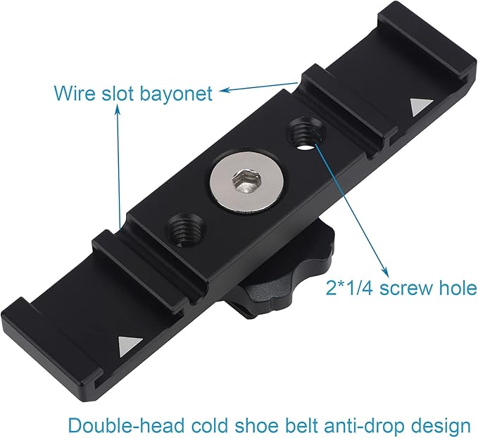 Dual Cold Shoe Mount Bracket,Dual Cold Shoe Mount Plate Adapter,Dual Hot Shoe Extension Bar for Nikon Canon Sony DSLR Camera Flash LED Video Light Microphone