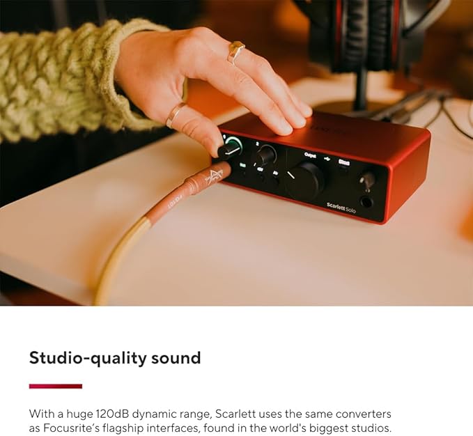 Focusrite Scarlett Solo 4th Gen Audio Interface AMS-SCARLETT-SOLO-4G Bundle with 2x OnStage MC-20 Production-Grade 20ft XLR to XLR Microphone Cable