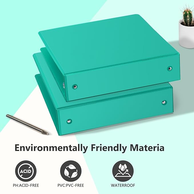 ViVin 2 Inch Round Ring View Binder for Durability, Standard 3 Ring Binder for 450 Sheets of US Letter Size Paper, PVC-Free, 6-Pack (Lake Green)