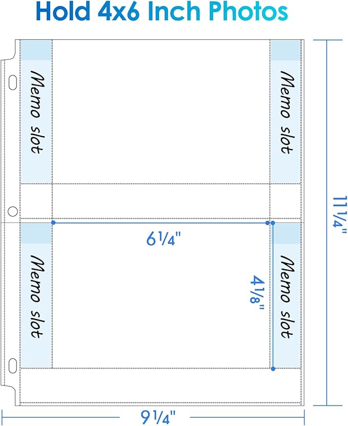 MaxGear 30 Pack 4x6 Photo Sleeves for 3 Ring Binder (120 Pictures), Heavy-Duty Archival Page Protectors, 2-Pocket Clear Photo Album Refill Pages, Plastic Seed Binder Pages 8.5x11, Acid-Free