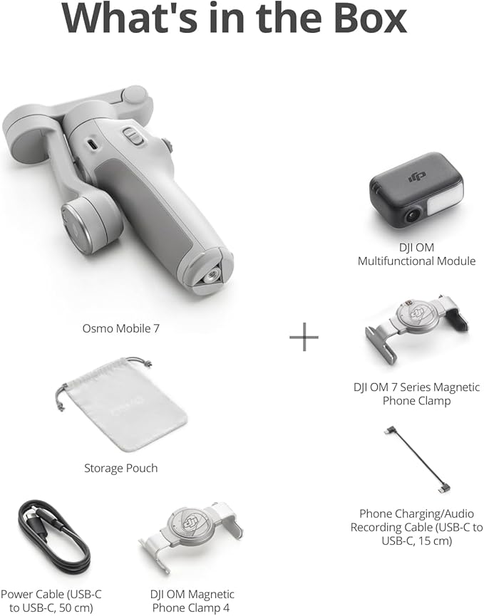 DJI Osmo Mobile 7 Gimbal Stabilizer for iPhone, Android, Built-in Tripod, Ultra-Light, Comfortable Grip, 3-Axis Phone Gimbal, ActiveTrack 7.0, ShotGuides, One-Tap Edit, 10hrs Use, with Tracking Kit
