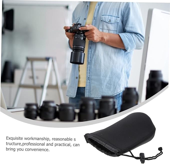 Camera Lens Bag 2Pcs Neoprene Padded Lens Pouch with Drawstring Protective Case for Dslr Lenses 5.5 X 3.7 X 3.7 Inch Compact Storage