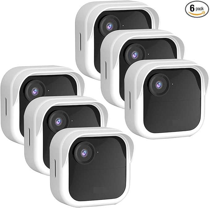 Silicone Case Cover for All-New Blink Outdoor 4 (4th Gen) - Weatherproof Protective Skin Cover with Hat Brim for All-New Blink Outdoor 4 & 2K Smart Security Camera (White, 6 Pack)