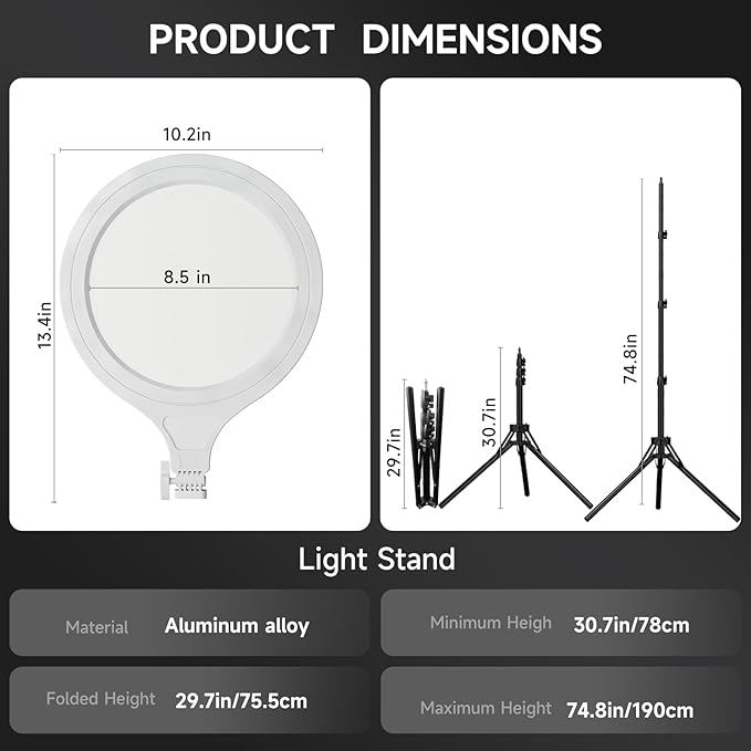 Ring Light Tripod for iPhone, 10" Selfie Ring Light with Tripod Stand and Phone Holder, Professional LED Circle Lighting for Video Recording, Conferencing, Makeup, Streaming, Tiktok, YouTube