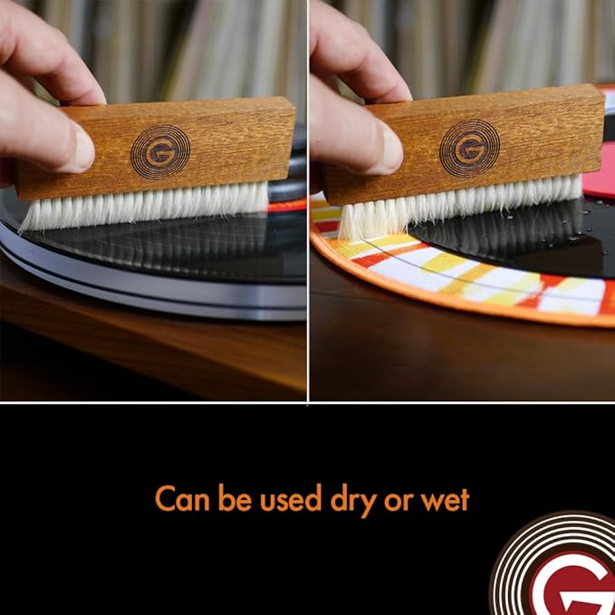 GrooveWasher's The Goat Record Cleaning Brush | Anti-Static Natural Goat Hair Brush & Walnut Handle | Use Wet to Apply Record Cleaner Fluid, Dry to Remove Dust | Pair with Record Cleaning Kits