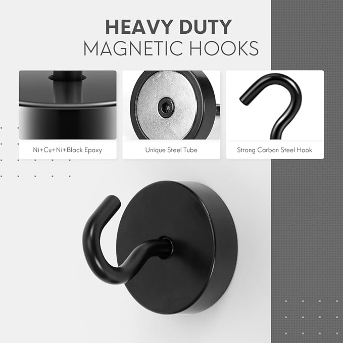 Neosmuk Magnetic Hooks, Cruise Ship Essentials, 80lb+ Heavy Duty Magnetic Hooks for Cruise Cabins, Refrigerator, Grill, Hanging, and Travel | Extra Strong Must-Haves Magnet Hook,Black, 5 Pack