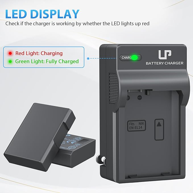 LP EN-EL14 EN EL14a Battery Charger Pack, 2-Pack Battery 1500mAh Compatible with Nikon D3500, D5600, D3300, D5100, D5500, D3100, D3200, D5200, D5300, D3400, DF, P7000, P7100, P7700, P7800 & More
