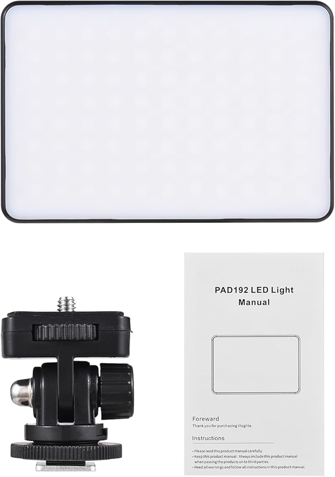 Andoer LED Video Light, Camera Light Mini Photography Lamp Dimmable LED Light Portable Vlog Light 196 LED Beads Battery Powered 2500K-9000K Dimmable with 1/4in Hot Shoe Mount 1/4in Threaded Hole