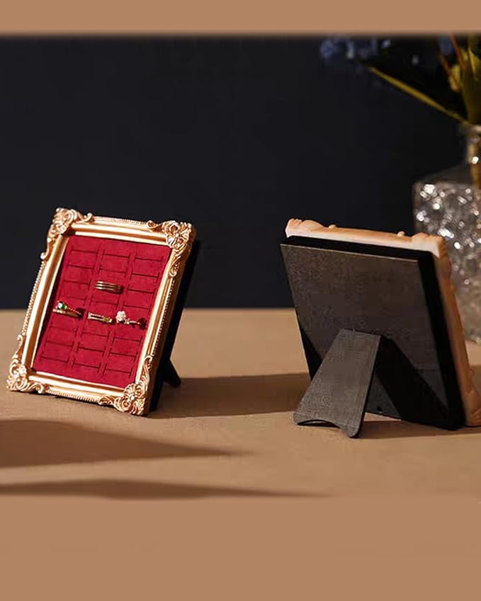 Jewelry Display Stand Vintage Ring Holder Box Earring Tray Retro Picture Frame Style Ring OrganizerJewelry Frame with Velvet