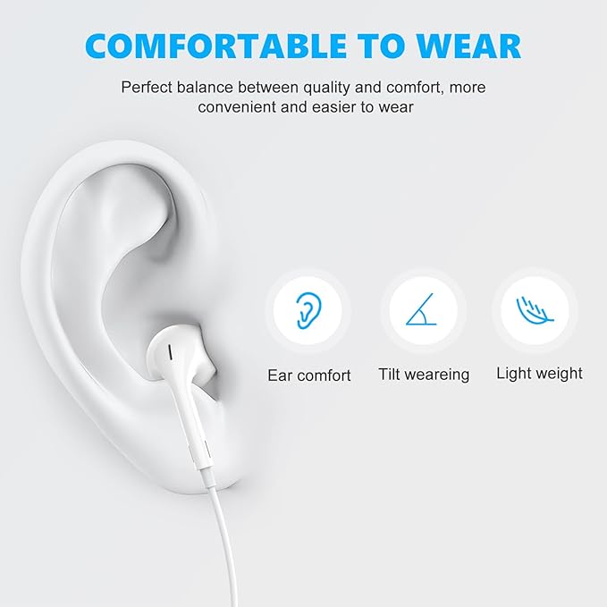 Earbuds Headphones, Wired Earphones with Lightning Connector and USB C Wired Earbuds [MFi Certified] (Built-in Microphone & Volume Control) Noise Canceling Isolating Headphones for iPhone 16 15 14 13