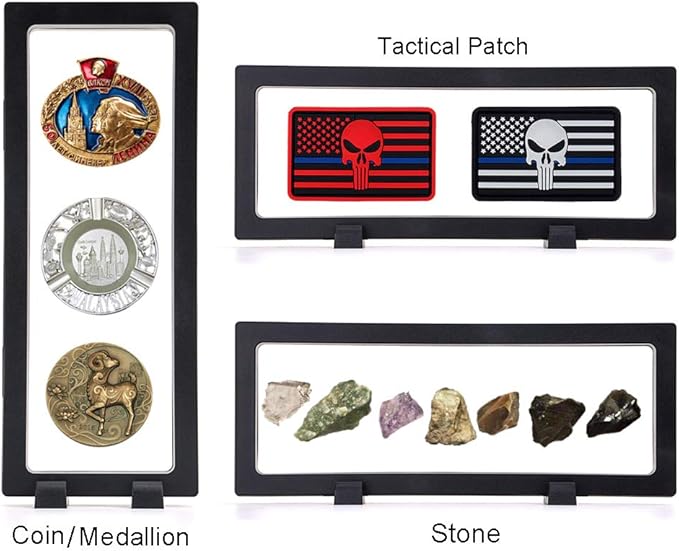 Skelang 3 Pcs 3D Floating Display Case, Black Display Stand Holder 9"×3.54"×0.75"(L×W×H Suspension Frame for AA Medallion, Antique Challenge Coins, Chip, Jewelry, Pin