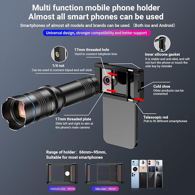 APEXEL 36x Telephoto Lens for iPhone | Professional Enhanced Phone Camera Lens Compatible with iPhone 16 15 14 13 Pro Max, Samsung, Pixel - Includes Tripod