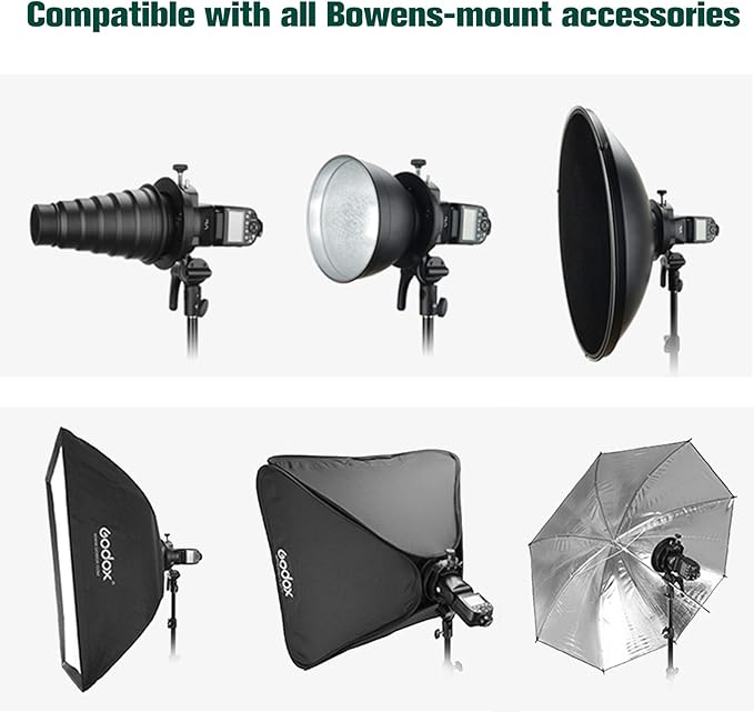 GODOX S2 Speedlite Bracket Bowens Mount Holder + Cold Shoe Flash Mount for Godox V1 Series, AD200Pro, AD200, AD400Pro, V860II Series, TT350 TT685 TT600 Series Flash