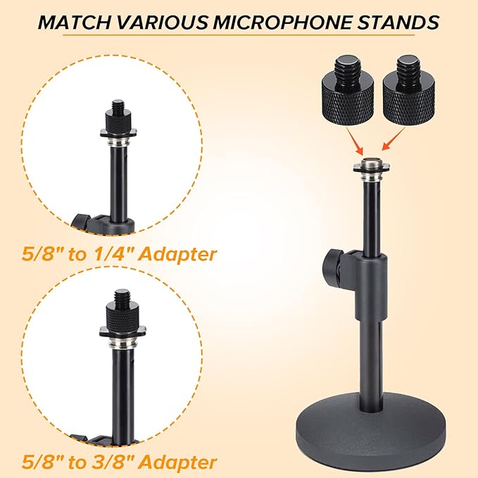 Mic Stand Adapter Mic Screw Adapter Thread 5/8 to 1/4 and 5/8 to 3/8 Microphone Stand Adapters for Microphone Tripod and Camera
