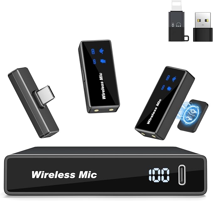 PoP voice Mini Wireless Lavalier Microphone for iPhone/Android/PC, 48kHz/24-bit High Fidelity Audio, 20m Range, Noise Cancelling, 60h Use, YouTube, Vlog, Streaming