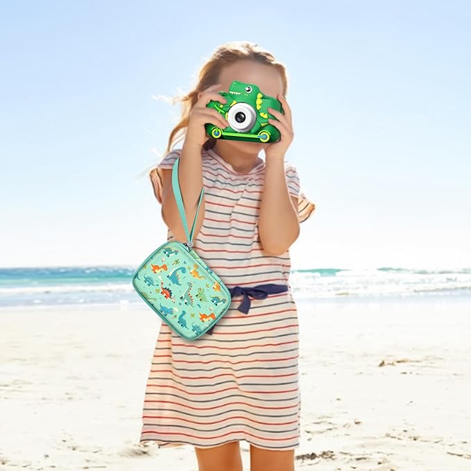 FINTIE Kids Camera Case Compatible with Goopow/Seckton/Dylanto/Mgaolo/Masterbee/CIMELR/Desuccus Kids Digital Camera Toys, Children Carrying Bag, Birthday Festival Gift, Dinosaur