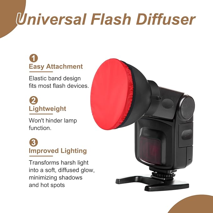PATIKIL 6.3" x 6.3" Soft Mini Flash Diffuser Cap, 5 Pack Universal Elastic Flash Diffuser Cover for DSLR Camera Flashlight, Red