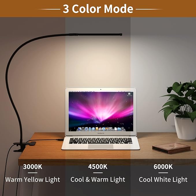 iZELL LED Desk Lamp for Home Office with Clamp [77 LEDs Light 3 Color Modes & 10 Brightness Levels] Flexible Gooseneck Book Lights, Easy Clip on Reading Headboard