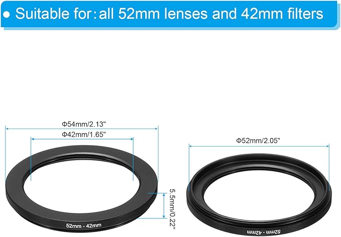 PATIKIL 52mm-42mm Metal Step Down Ring, Camera Lens Filter Adapter Ring Aluminum Filter Adapter Ring for Camera Lenses Hood, Black