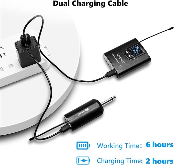 Bietrun UHF Wireless Lavalier Lapel Microphone System/Headset Mic/Stand Mic, 165ft Range, Rechargeable Transmitter Receiver, 1/4" Output, for iPhone,Android,PA Speaker,DSLR Camera,YouTube, Recording
