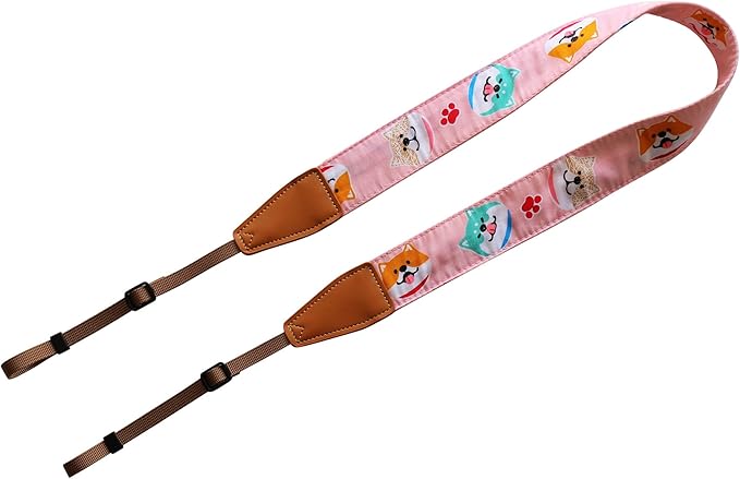 Original Design Personalized Adjustable Camera Strap Pink Shiba Inu, Fit for Canon Nikon Sony Olympus Interchangeable Lens Digital Camera/DSLR etc.