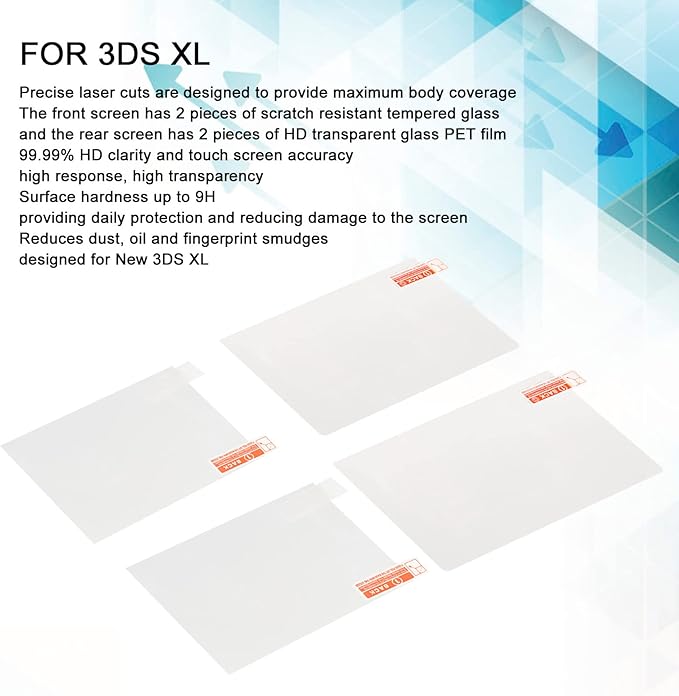 Hilitand 3DS XL Screen Protector, Tempered Glass Top LCD Screen Protector and HD Clear Crystal Tempered Glass PET Film for New 3DS XL