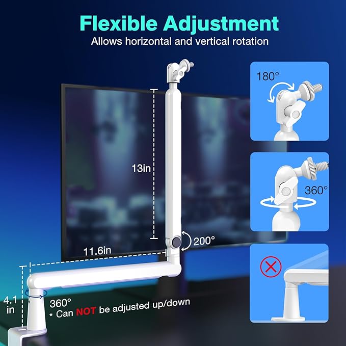 FIFINE Boom Arm Mic Stand, Low Profile Microphone Arm Stand, Podcast Mic Boom Arm with Desk Mount, Cable Channels Management, Metal Boom Arm White for Recording/Streaming/Gaming/Home Office-BM88W