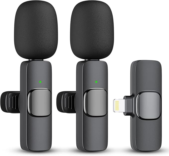 2 Pack Professional Wireless Lavalier Microphone for iPhone iPad(iPhone 14 and Below), Lapel Mics Plug-Play Clip on Lapel Mic for YouTube, Recording, Vlog, Facebook Live