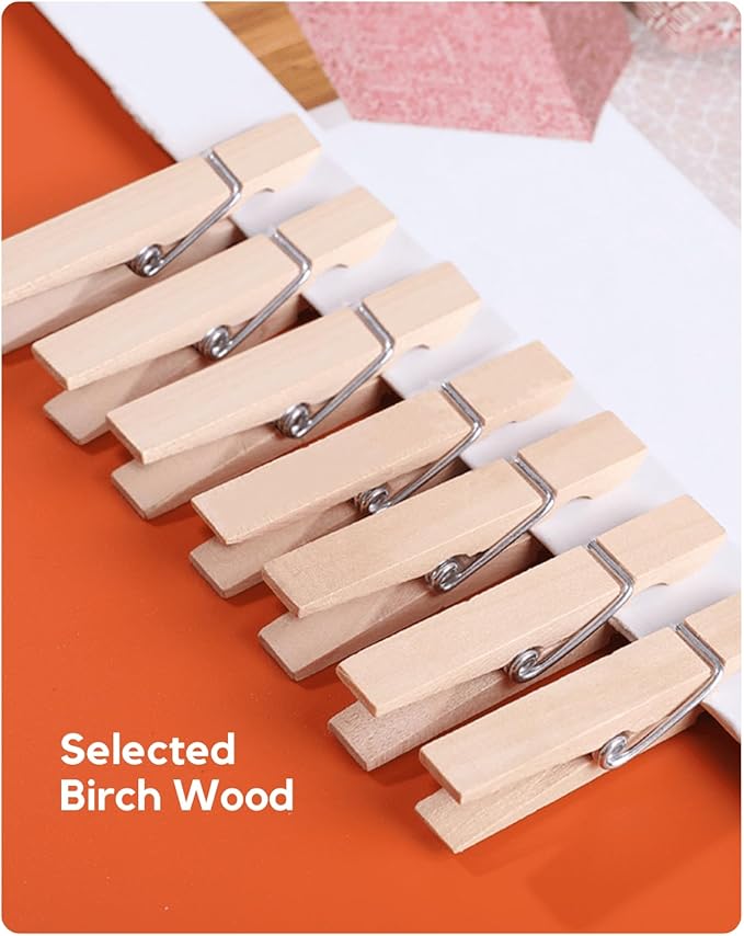 1.9 Inch Wooden Clothespins – 50 Pack Heavy-Duty Clothes Pins for Laundry, Crafts & Photos – Natural Wood Clips for Hanging, Clothesline & DIY Projects