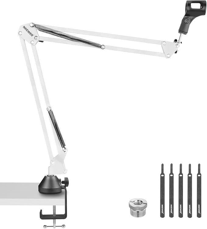 NEEWER Suspension Boom Arm Scissor Mic Stand, Microphone Arm Desk Stand with 3/8" to 5/8" Screw, Cable Ties Compatible with Blue Yeti Snowball Yeti X Quadcast, Max Load 3.3lb/1.5kg, NW-35, White