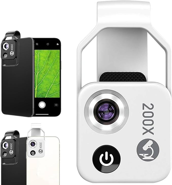 Nano Zoom 200x for iPhone, Phone Microscope Lens, 200x Phone Mini Pocket Microscope, Nanozoom 200x Magnification Zoom with CPL Polarizing Filter for iPhone, with LED Hd (MS002CWH with CPL)