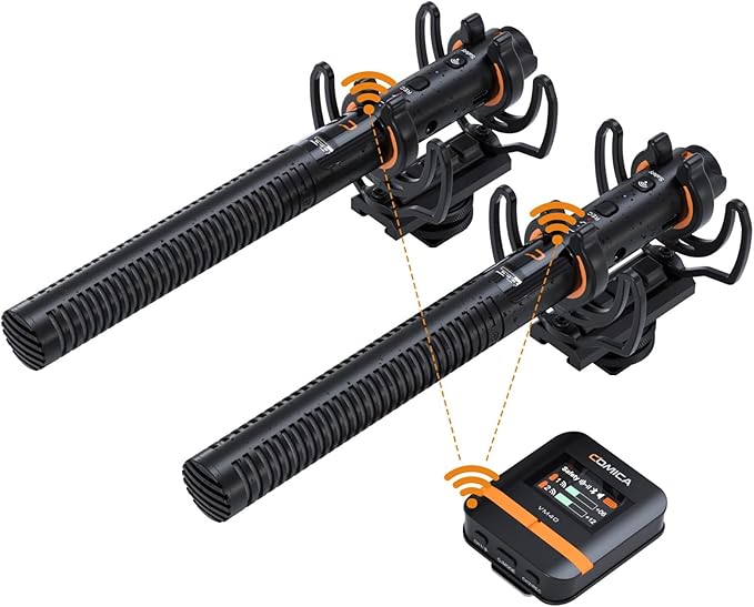 comica VM40 Combo Shotgun Microphone,Super Cardioid Dual-Channel Wireless Mic for Camera,Smartphone and PC