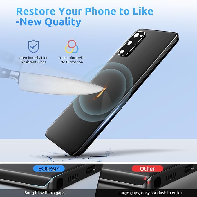 Back Glass Replacement for Samsung Galaxy S20 SM-G980 G981 Back Cover Rear Housing with Camera Lens + Repair Tool Kit Genuine Rear Glass (Black)