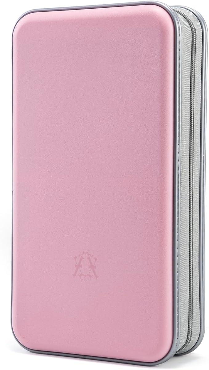 Alavisxf CD Case, 96 Capacity Hard Plastic DVD Disc Storage Case Holder with Zipper - Portable, Light Pink