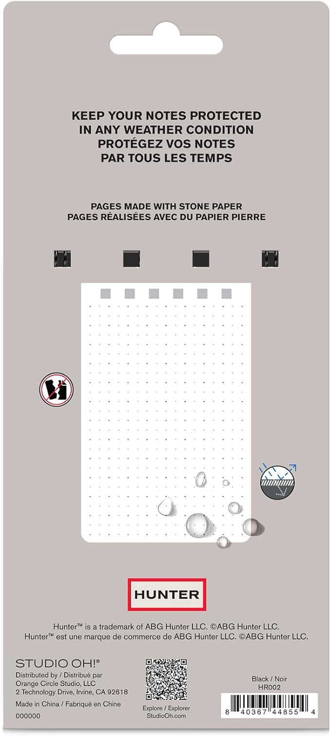 Hunter - All Weather Field Book, 5.75” X 3.6” 128 Pg Outdoor Notebook With Elastic Band to Protect Notes, Pocket Journal With Dot Grid Stone Paper for Surveying, Water & Tear Resistant, Black