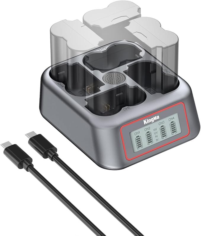 King Ma NP-W235 Battery Charger,4 Channel for Fujifilm Battery Charger，PD 45W Fast Charging with LED Display,Compatible with Fujifilm X-H2、X-H2S、X-T5、X-T4、X-S20、GFX 50S、GFX 50S2、GFX 100S