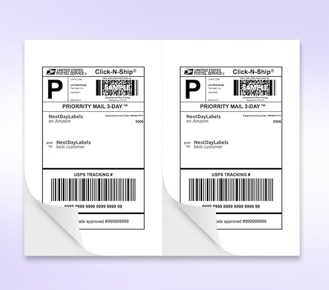 NextDayLabels Half Sheet Shipping Labels 5.5" x 8.5" – Printable Blank Labels for Laser & Inkjet Printers, White Self-Adhesive Stickers, 2 Per Page for Ship, FBA, UPS & FedEx, Made in USA, 100 Pack