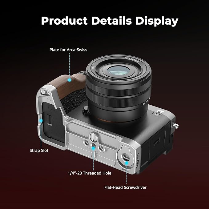 SmallRig A7C II / A7CR Handgrip L-Shape Grip for Sony Alpha 7C II/Alpha 7CR, Quick Release Plate for Arca, Lightweight Wooden Side Handle, for Quickly Switch on Tripods/Handheld Shooting - 4796B