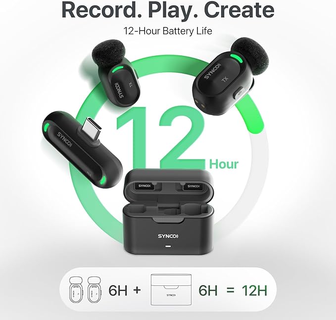 SYNCO Mini Wireless Microphone with AI Noise Cancellation for iPhone/Android, Plug-and-Play Magnetic Lavalier Mic with Lightning Receiver, 328 ft Range, 12H Battery for Video Recording & Vlogging