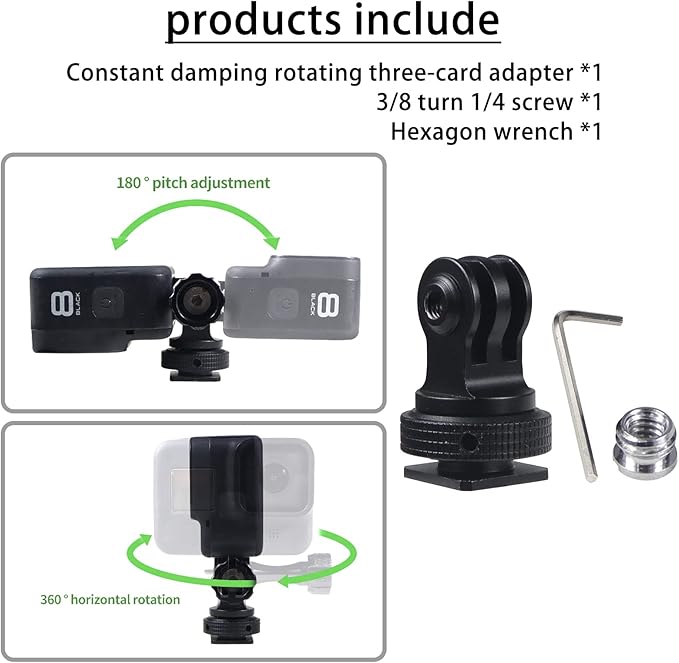 Tripod Screw to DSLR Camera Flash Cold Shoe Mount Adapter Compatible for GoPro 11/10/MAX/9/8/7/6/5/4/3+/3,DJI OSMO Action 2 3