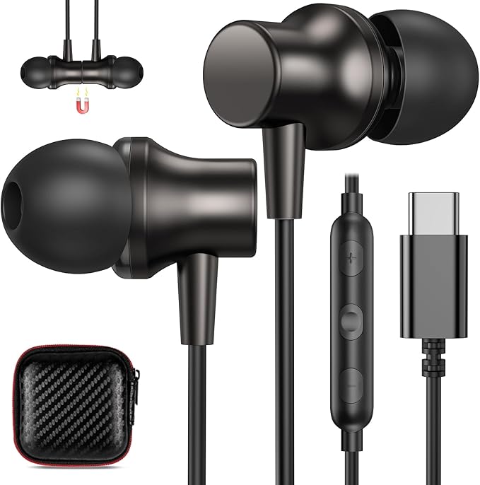 COOYA USB C Headphones Type C Wired Earbuds for iPhone 17 16 Pro 15 iPad 10 Air 6 Pixel 9 8a Magnetic Bass Noise Canceling in-Ear Earphones+Mic for Samsung Galaxy S25 Ultra A16 S23 A35 for OnePlus 13