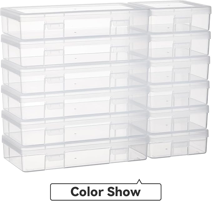 novelinks Stackable Plastic Clear Storage Box Containers with Latching Lid - Art Craft Supply Organizer Storage Containers for Pencil Box,Crayon, Jewelry (6 Pack Medium+6 Pack Small-Clear)