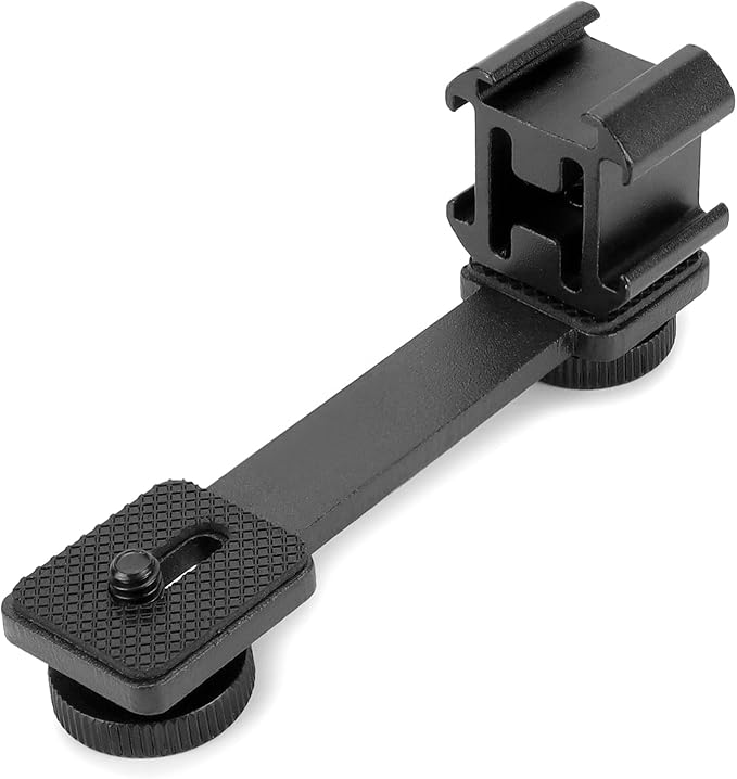 QWORK 3-Triple Cold Shoe Mount Extension Bar Bracket with 1/4 Adapter, Compatible with DJI OSMO Mobile 3/2, OM 4, Zhiyun Smooth 4, Feiyu Vimble 2, for Gimbal Stabilizers with Lock, 2 Pack